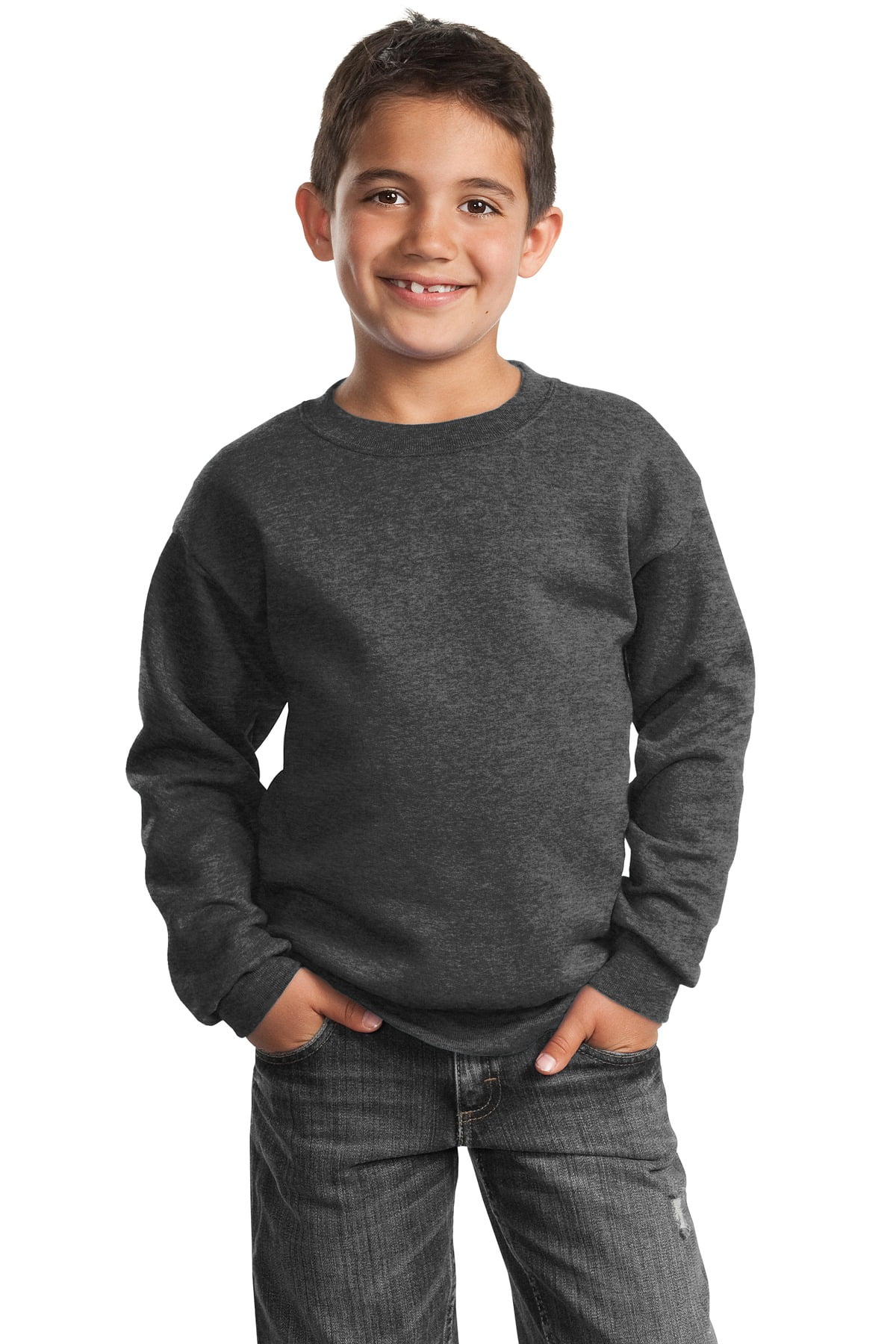 Port \u0026 Company PC90Y Youth Core Fleece Crewneck Sweatshirt - Dark Heather Grey - L