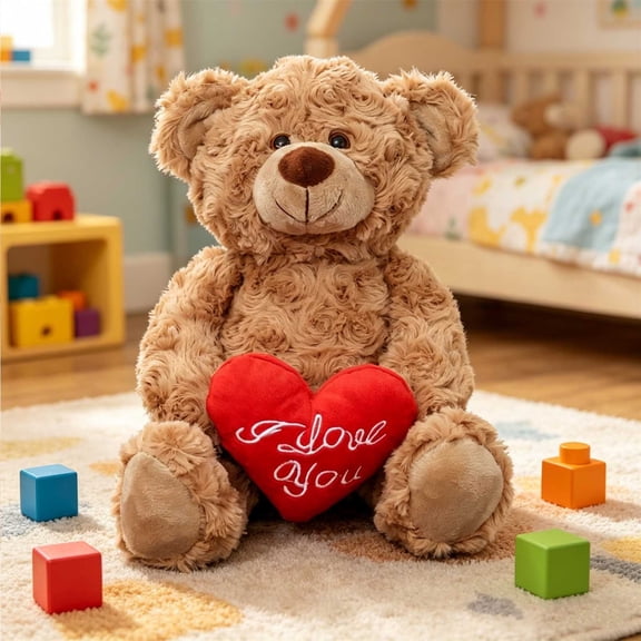 Mocha Heart Bear Stuffed Animal Plush, Super Soft Cuddly Teddy Bear with Heart Message, Romantic Valentine's Day Gift, Cute Hugging Bear for Birthday Decoration