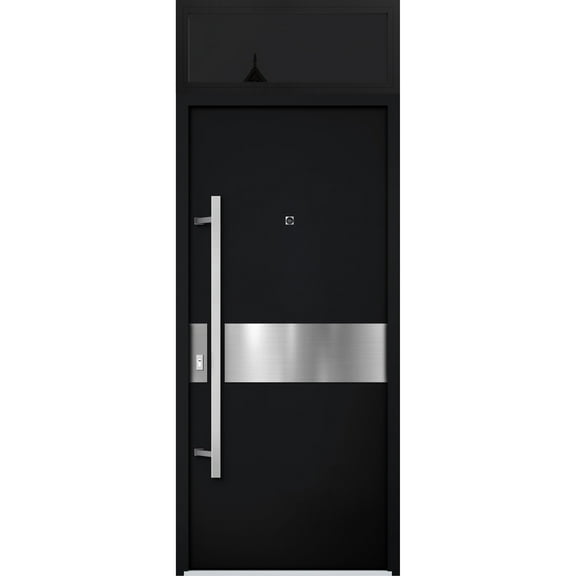 Front Exterior Prehung Steel Door / Deux 6072 Black Enamel / Top Exterior Window Sidelite / Entry Metal Modern Painted W36" x H80 16" Right hand Inswing