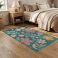 thumbnail image 2 of ODIKA 5'x7' Teal Blossom Delight Abstract Floral Washable Area Rug Charming Pop-Art Inspired Flower Motif Elegance for Dining Room, Under Table, Home Office, Non-Slip Chair-Friendly, 2 of 7