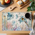 thumbnail image 2 of Vintage Coastal Placemats Set of 4, Sea Turtle Octopus Coral Beach Nautical Placemats for Dining Table, Place Mats for Kitchen Tabletop, Waterproof Wipeable Dining Table Mats Set, 2 of 9