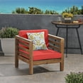 thumbnail image 3 of GDF Studio Cascada Outdoor Acacia Wood Club Chair with Cushion, Teak and Red, 3 of 11