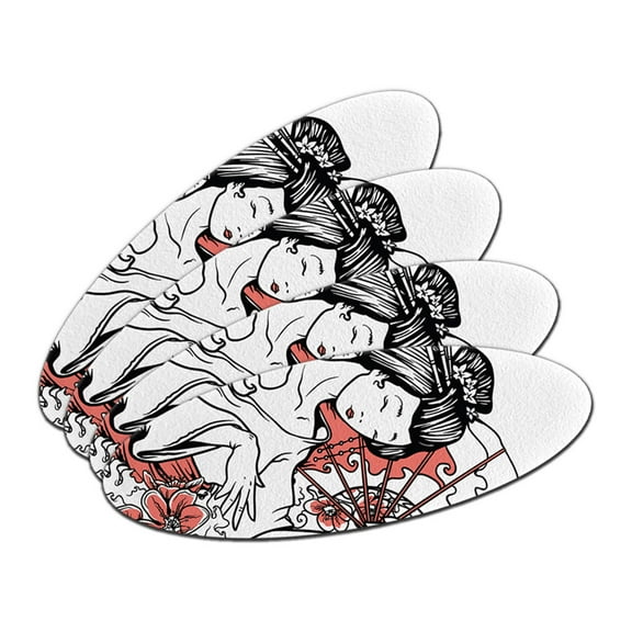 Japanese Geisha - Asian Fan Flowers Oval Nail File Emery Board 4 Pack