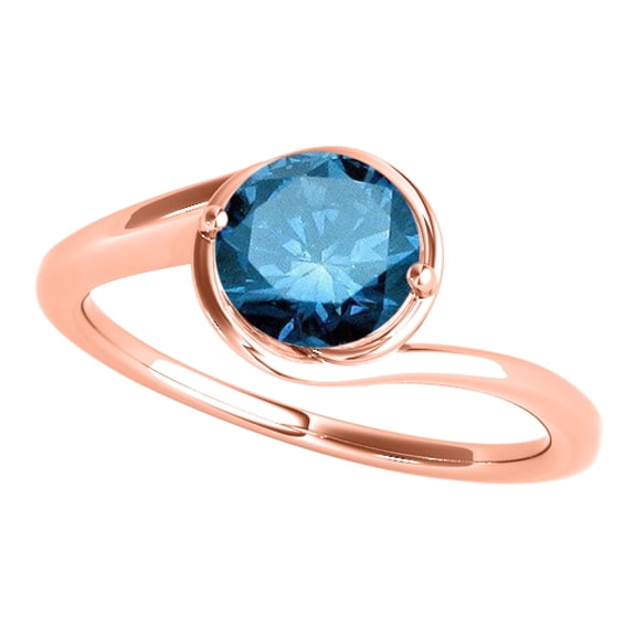 1 Carats Blue Round Diamond Engagement Ring 10K Solid Rose Gold