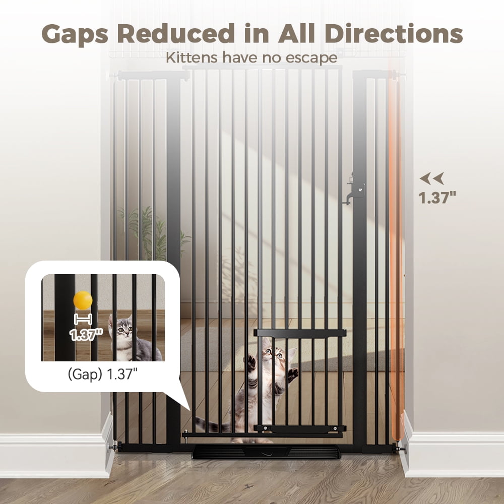 Pet Gate with Cat Door,Domipet 71 inch Extra Tall Dog Gate,29.5''-40.6''Wide Gate Pressure Mounted Full Door Pet Gate for Doorway Stairs,Black