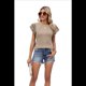 thumbnail image 1 of Blusas Casuales de Corta con Volantes para Mujer, Lindas Camisetas de Punto Acanaladas de Color Liso. Caqui XXL, 1 of 10