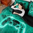 thumbnail image 4 of Homewish Teal Gamer Twin Bedding Sets 7-Piece for Adults Female Men,Video Game Bedding Comforter Set Microfiber,Geometric Hexagon Honeycomb Breathable Sheet Sets,Super Cozy Room Decor,Reversible, 4 of 8
