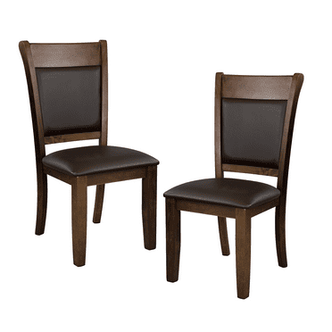 Classic Transitional Side Chairs Set of 2pc Faux Leather Upholstered Wood Frame Rustic Brown Finish