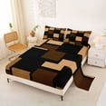 thumbnail image 2 of Castle Fairy Minimalist Geometric Square Bed Sheets 4-Piece,Mid Century Block Layout Full Size Sheets,Warm Brown Black,1 Flat Sheet, 1 Fitted Sheet and 2 Pillowcases, 2 of 7