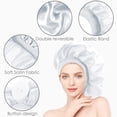 thumbnail image 4 of DODAMOUR Long Satin Bonnet for Women, Double Layer Silk Bonnet with Stretchy Band, Sleeping Cap with Button for Braids Curly Hair (Silver), 4 of 7