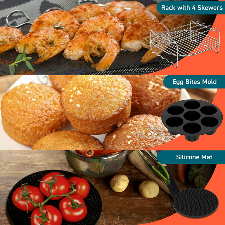  Air Fryer Accessories with Rack, Reusable Mats and