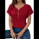 thumbnail image 1 of Blusas de Talla Grande para Mujer, Túnicas de Corta con Cremallera de 1/4, Color Rojo Vino M, 1 of 6