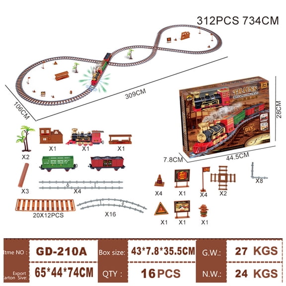 Twfbrm 312pcs Train Set-Electric Train Sets for Boys Toddlers Classical Train Toys, Battery-Powered Locomotive Engine with Sound&Lights&Smoke, Christmas Toys Train Gift for 3-6 Yrs Kids on Clearance