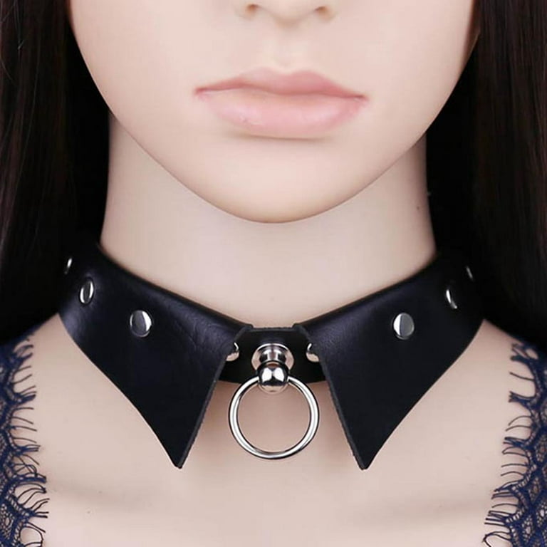 Chain Choker Necklace For Women Girls Goth Chokers Black Leather