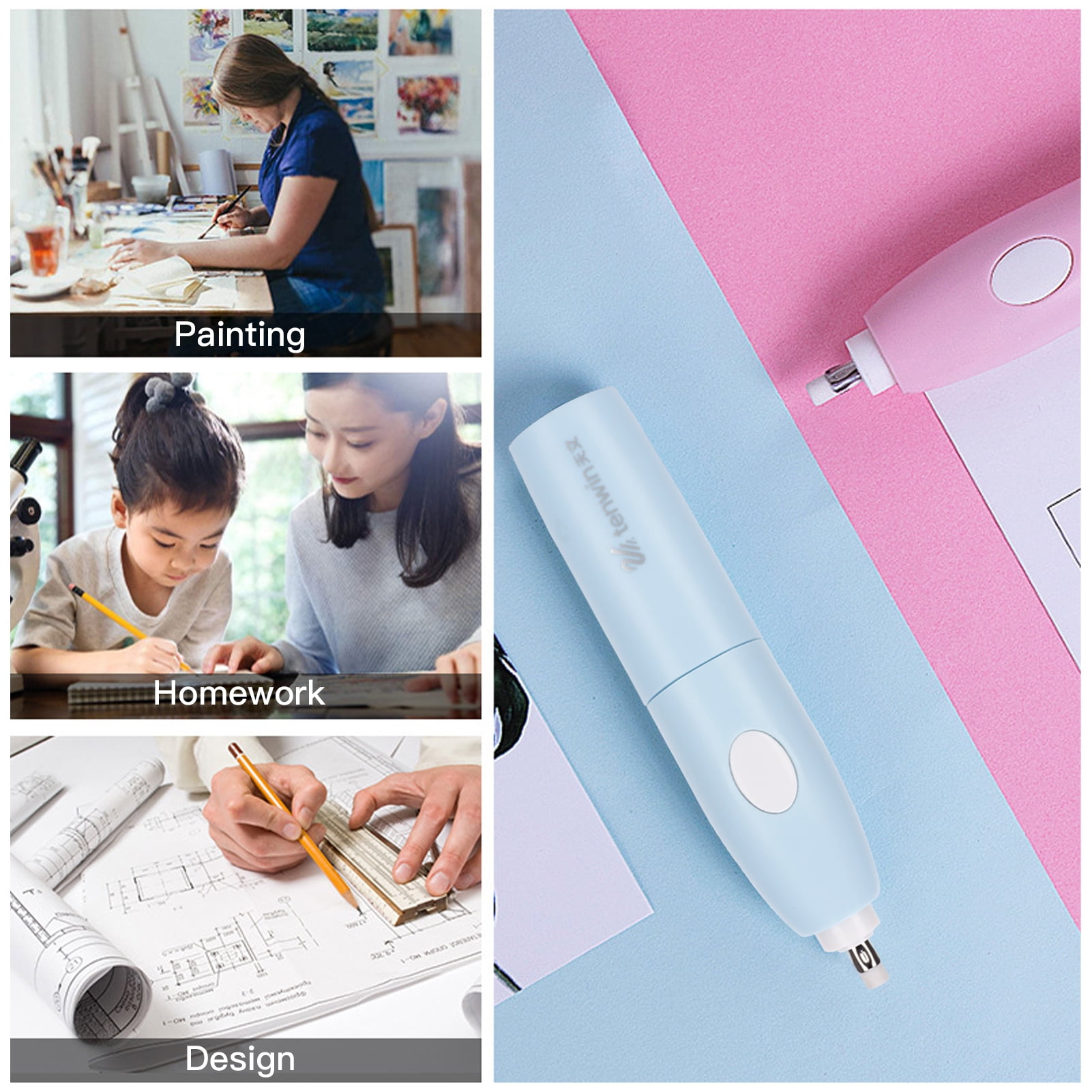 TENWIN Electric Rotary Eraser for Art Sketch, White, Gray and Black  Tricolor, Drawing and Sketching Student Homework NP-040004