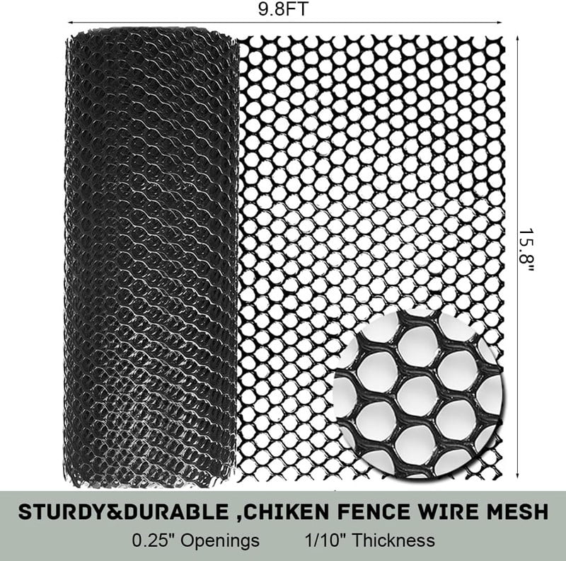 Plastic Chicken Wire Fencing 15.8'' x 10ft Black Chicken Wire Mesh Fence Poultry Netting for Crafts, Plastic Garden Fencing, Floral Chicken Wire