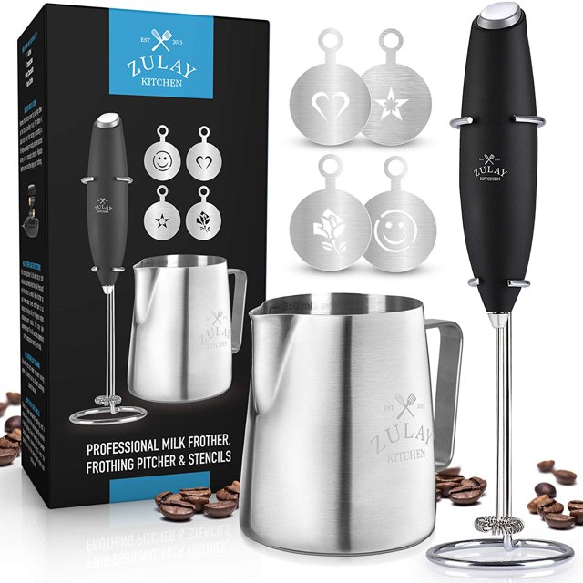 Milk Frother COMPLETE SET - Includes Frother, Coffee Decorating Stencils and Frothing Cup
