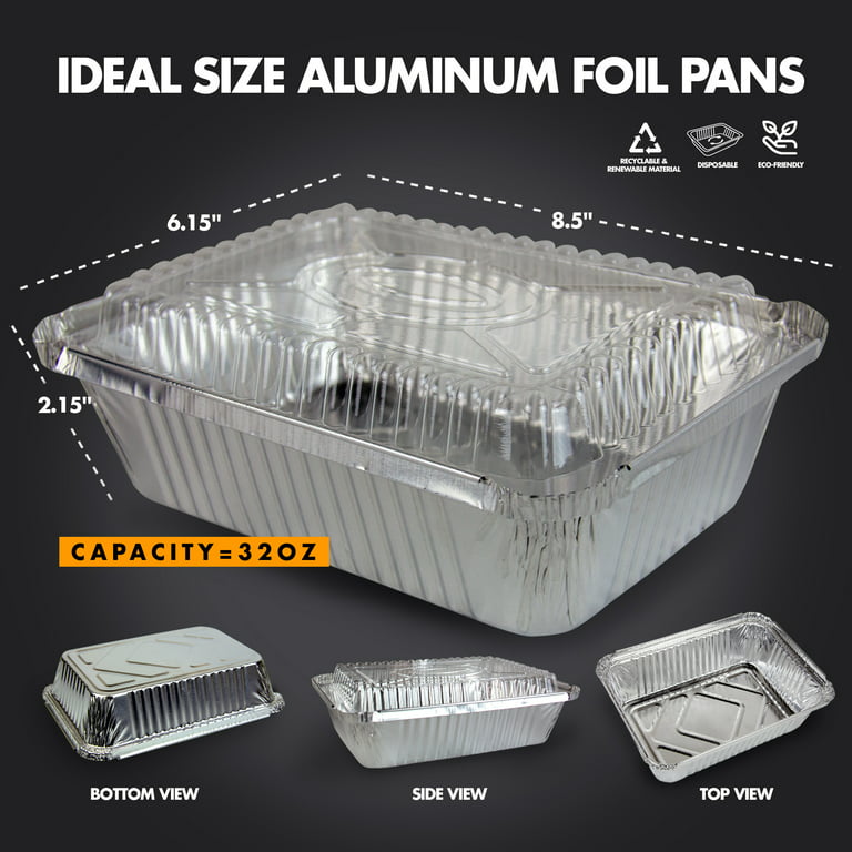 12-oz Rectangular Disposable Aluminum Foil Food Containers with Flat Board Lids Great for Restaurant Take Out Catered Events and Meal Prep - Red