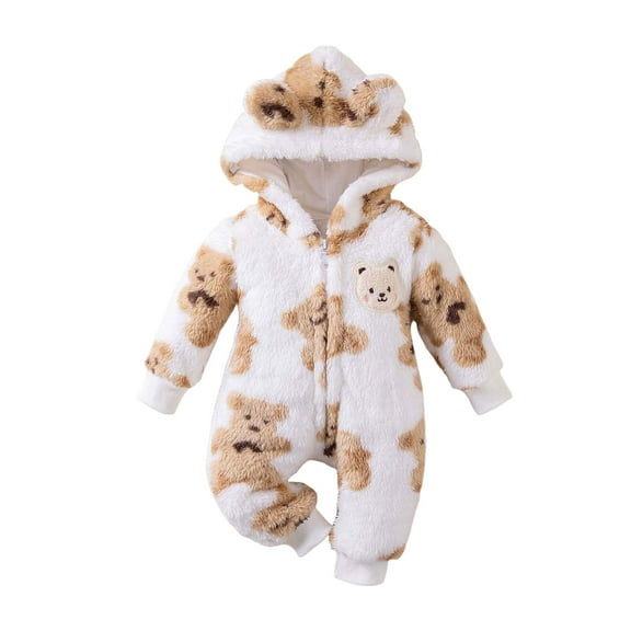 Staki Infant Baby Girls Clothing Zipper Hooded Jumpsuit Romper Long Sleeve Outfit Fall Winter Warm Clothes 0-18M(White,12-18 Months)