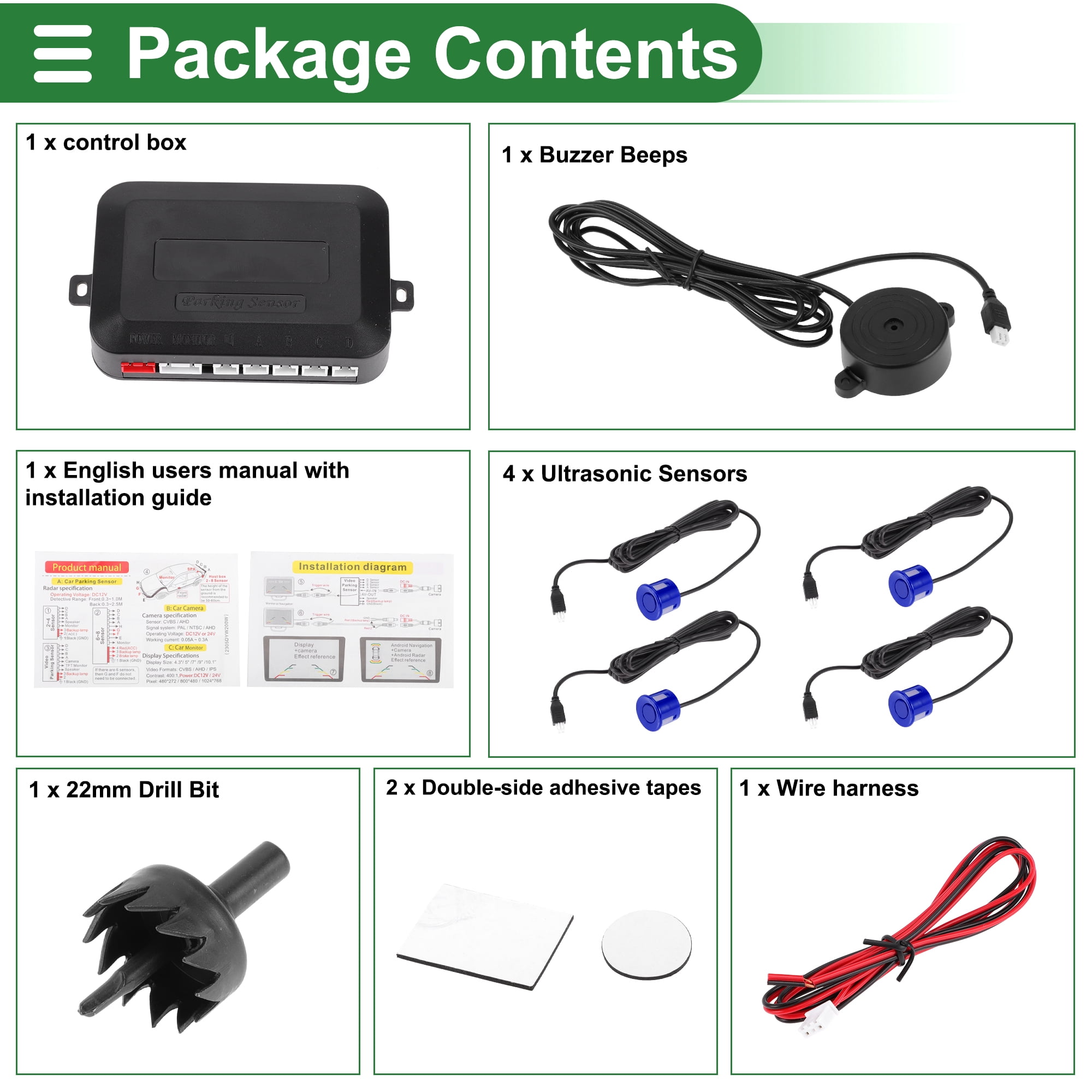 Unique Bargains Universal Car Backup Radar System Parking Sensors Alarm Dark Blue