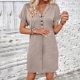 thumbnail image 6 of Levmjia Womens Dress V Neck Casual Short Sleeve Solid Color Summer Polyester Comfortable Loose Fit Vacation Beach Party Work Office Multiple Colors Available, 6 of 8