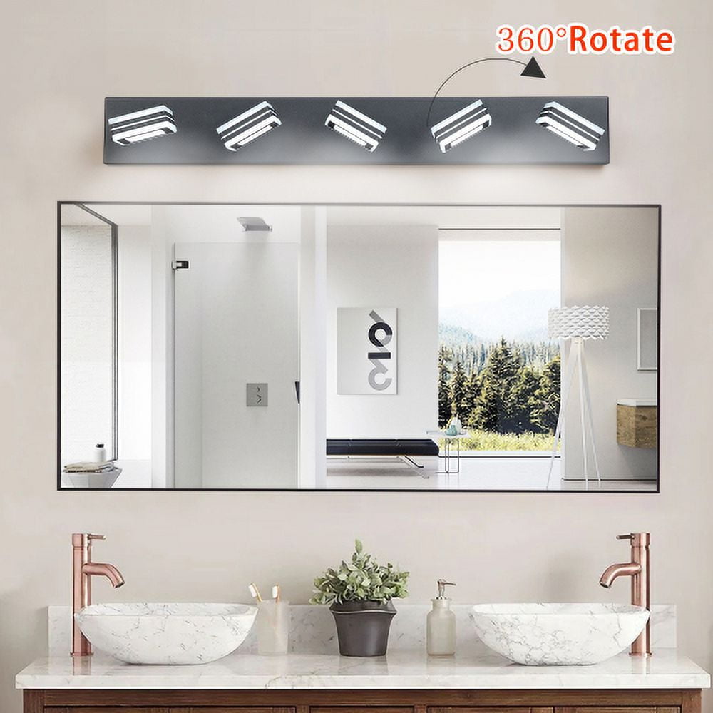ACE-LIGHTS,Modern 5-Light(6000K) Rotatable & Dimmable LED Vanity Light with Acrylic Shades,Sleek Bathroom Wall Fixture for Bathroom,Dressing Room,Mirror Cabinet,Living Room,Bedroom(Black）