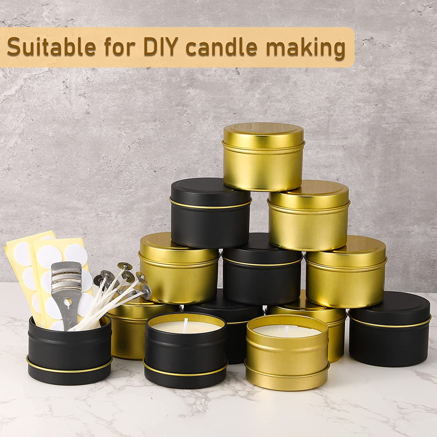 Black Candle Containers 4 oz Holiday Candles 48 Pieces Candle Tin Travel Tins Candle Jars for Candle Making