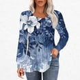 thumbnail image 2 of Womens Tops Casual Loose Fitting Pleated Round Neck Trendy Floral Print Long Sleeve Round Neck T-Shirt Tunic Tops,Blue 1,XL, 2 of 5