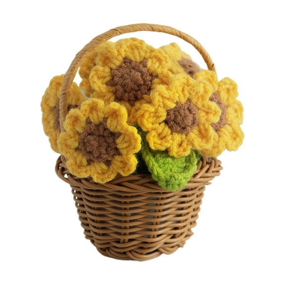 Ongmies Crochet Sunflower Bouquet, Crochet Sunflower Bouquet Knitted Potted Flowers Home/ Decorations Handmade Artificial Flower for Mom Birthday Anniversary Valentines