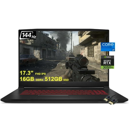 MSI Katana GF76 17 Gaming Laptop I 17.3” FHD IPS 144Hz I Intel 8-Core i7-11800H I 16GB DDR4 512GB SSD I GeForce RTX 3050 Ti I USB-C HDMI Backlit Win10 Black w/DLCA Accessory