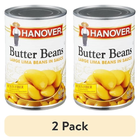 (2 pack) Hanover Butter Beans Large Lima Beans in Sauce, 15.5 oz Can – Rich-in-Fiber Southern-Style Side