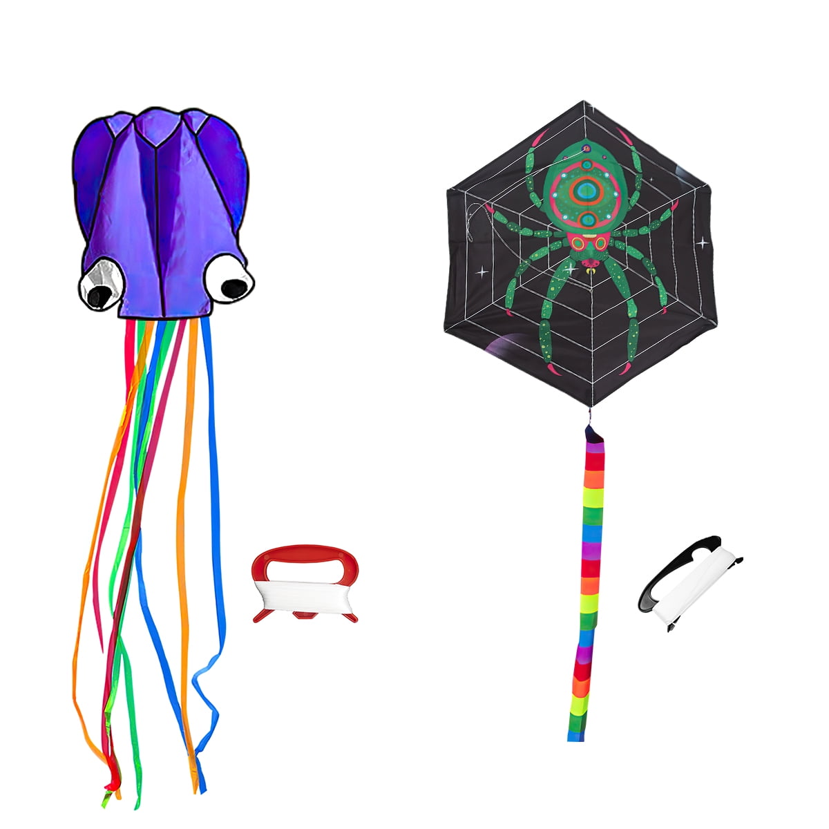 Kepooman Large Purple Octopus Kite & Green Spider-Print Kite with Tail & Lines, 2 Pack Easy Flyer Kites for Family Outdoor Game Activities Kepooman Large Purple Octopus Kite & Green Spider-Print Kite with Tail & Lines, 2 Pack Easy Flyer Kites for Family Outdoor Game Activities