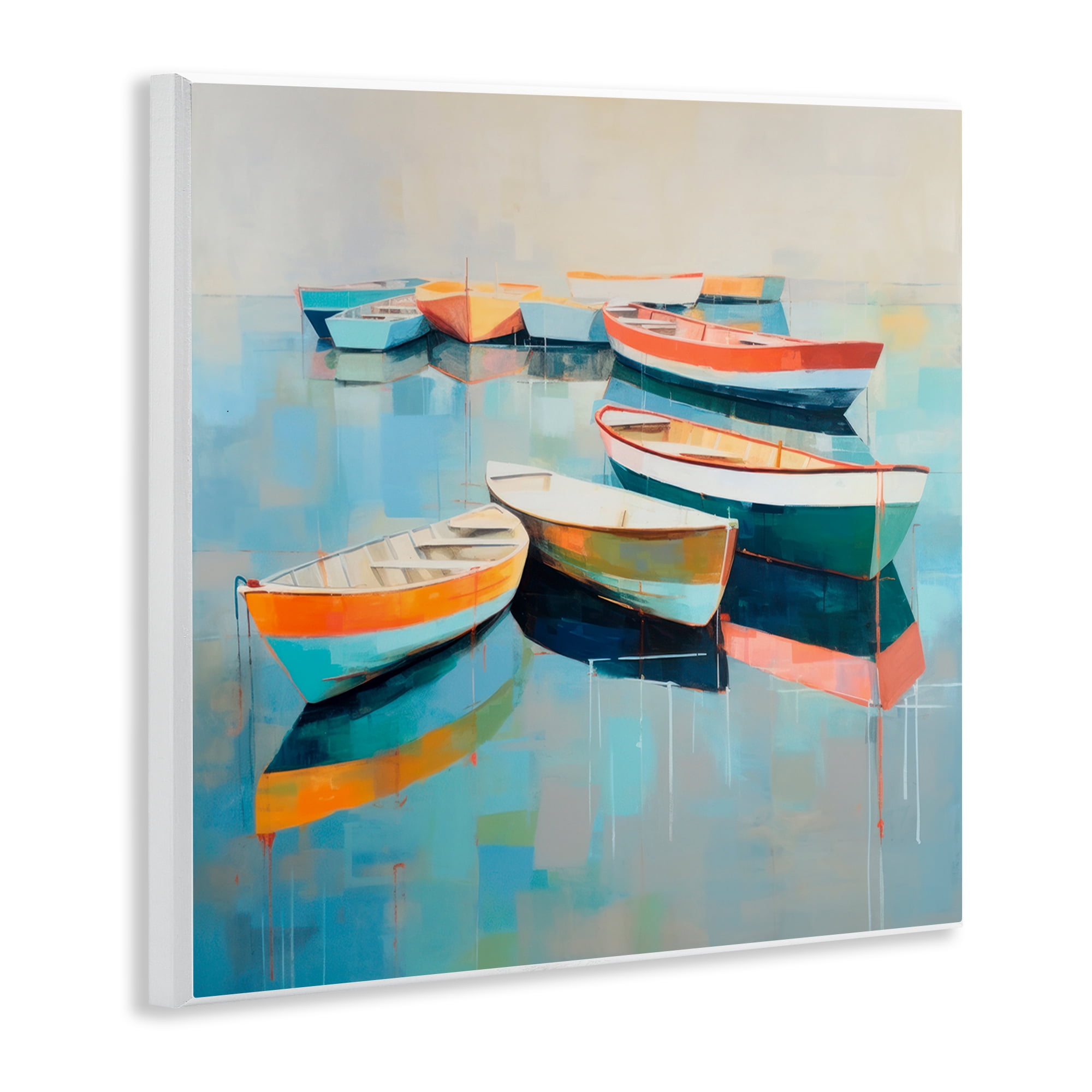 Stupell Industries Boats on Shoreline Transportation Painting Unframed Art Print Wall Art, 12 x 12