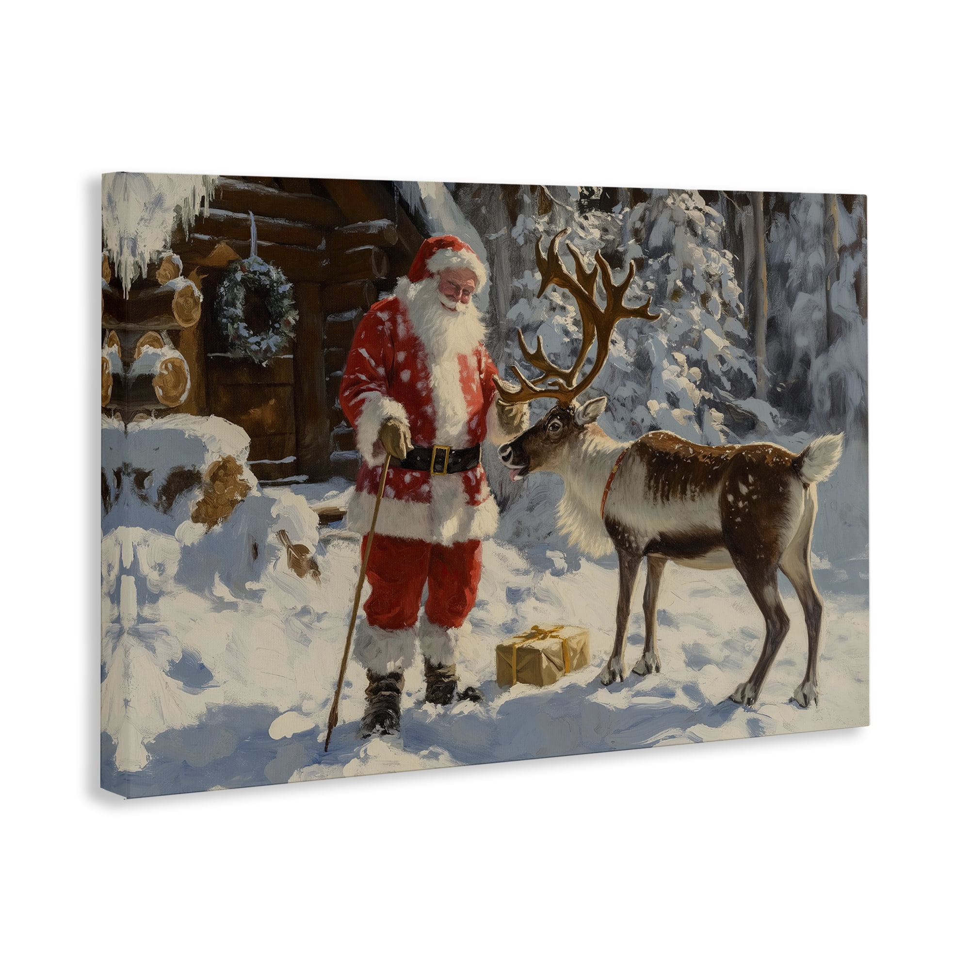 Stupell Industries Santa with Reindeer Scene Holiday Painting Gallery Wrapped Canvas Art Prints Wall Art, 45 x 30