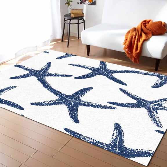 Area Rugs 5x8 Ft Starfish Ocean Coastal Nautical Non-Slip Washable Rug Indoor Rug Floor Mats Non Shedding Carpet for Living Room Bedroom Dining Room Home Decor
