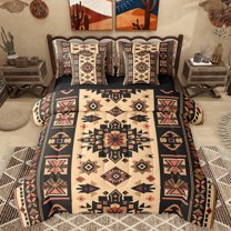 Homewish Western Tribal 7-Piece Bedding Comforter Set,Retro Rustic Aztec King Bedding Sets,Brown Black Bed Sheets For Girls Boys,Microfiber Bedroom Decor Reversible