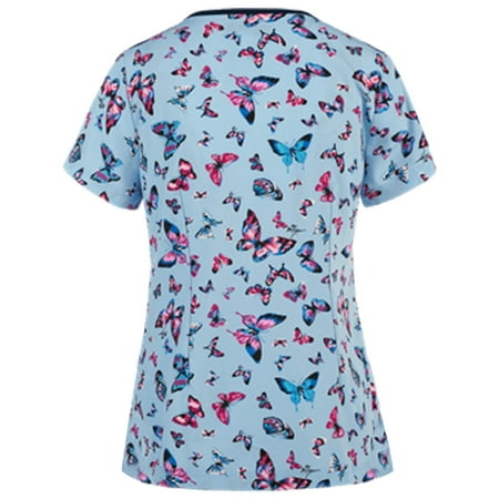 

Puntoco Womens Clearance Scrub Tops Short Sleeve Working Uniform Blouse Blue