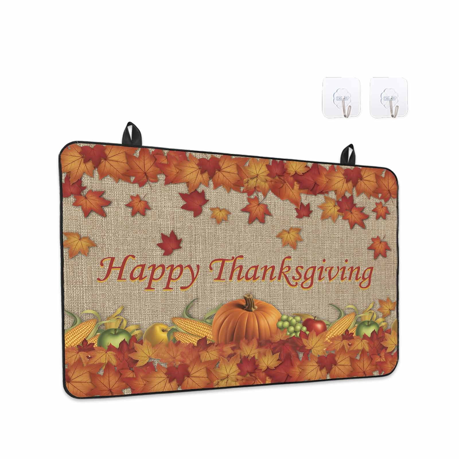 Thanksgiving Maple Stove Top Cover for Electric Stove, Heat-proof & Non Slip Glass Top Stove Cover Protector, Fall Pumpkin Leaves Farmhouse Retro Brown Kitchen Flat Cooktop Rubber Mat 24x21 Inches