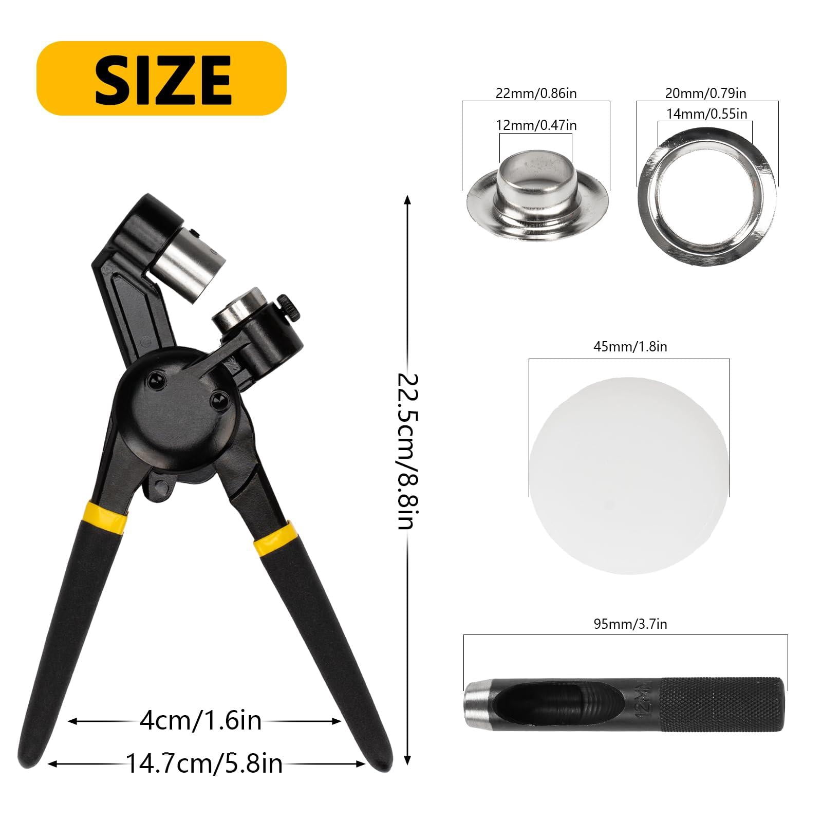 Heavy Duty Grommet Tool Kit With 1/2 Inch And 300 Sets Of 12mm Grommets Handheld Manual Eyelet Rivet Press Punch Pliers For Leather Canvas Fabric