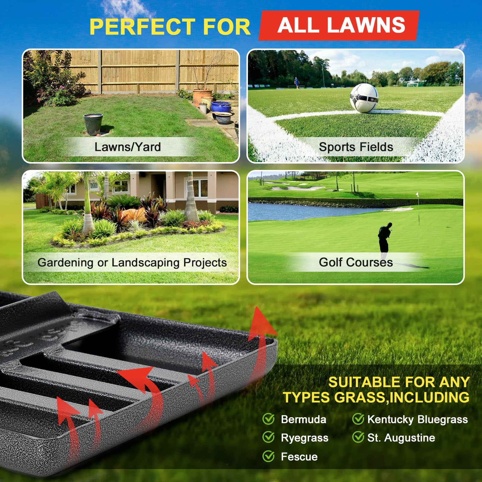 CHEASYOU Lawn Leveling Rake 6ft 26''×10'', Heavy Duty Level Tool with Curved Edge, Long Handle Lawn Leveler for Yard Garden Golf Course