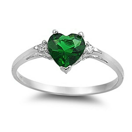 CHOOSE YOUR COLOR Sterling Silver Simulated Emerald Heart Ring Love Ring Love Band Solid