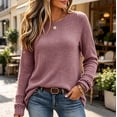 thumbnail image 2 of VISALY Ribbed Long Sleeve Sweater Shirts Lightweight Crewneck Pullover Sweater Cute Business Dressy Casual Work Tunic Tops Cozy Knit Pullover Blouses Fall Outfits Trendy Boho Clothing Light Violet L, 2 of 9