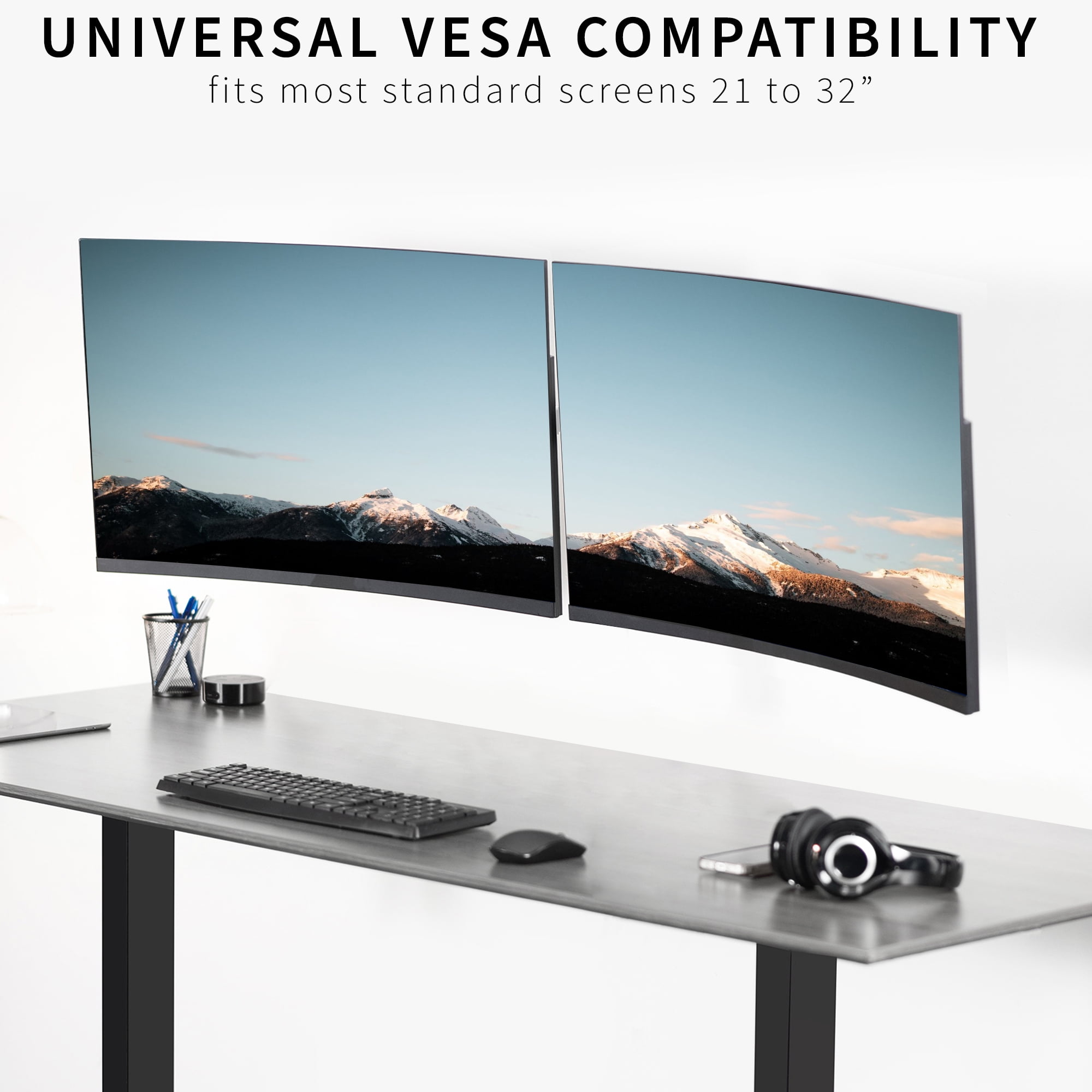 VIVO White Steel Telescoping Flush Wall Mount for Dual 21"-32" Computer Monitors