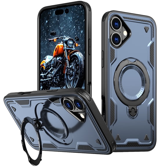 Allytechgroup for iPhone 16 Plus Case with 360° Rotable Kickstand,  [Include 1X Screen Protector] [Magnetic Car Mount Support] Military Grade Drop Protection Phone Cover for iPhone 16 Plus, Blue