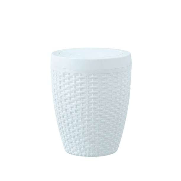 Deluxe Wicker Style Round Swing Trash can Compact Trash Can, Fits in Bathroom, Kitchen, or