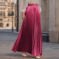 thumbnail image 2 of Yucgh Women's Pleated Solid Color Maxi Skirt with Large Swing, A-line Floor Length Skirt, Casual Flowy Skirt with Elastic Waist,Hot Pink,S, 2 of 8