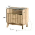 thumbnail image 3 of 23''W Night Stand with Charging Station, Fluted Nightstand with 2 Drawers & Open Shelf, LED Light End Table with Glass Top, Modern Bedside Table for Bedroom Living Room Sofa Office, Oak, 3 of 7