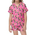 thumbnail image 2 of MIASHUI Ensemble de Pyjama 2 Pcs pour Filles à Imprimé Floral, Manches Courtes et Shorts, Vêtements de Nuit, Rose Vif, 2-3 Ans, 2 of 4