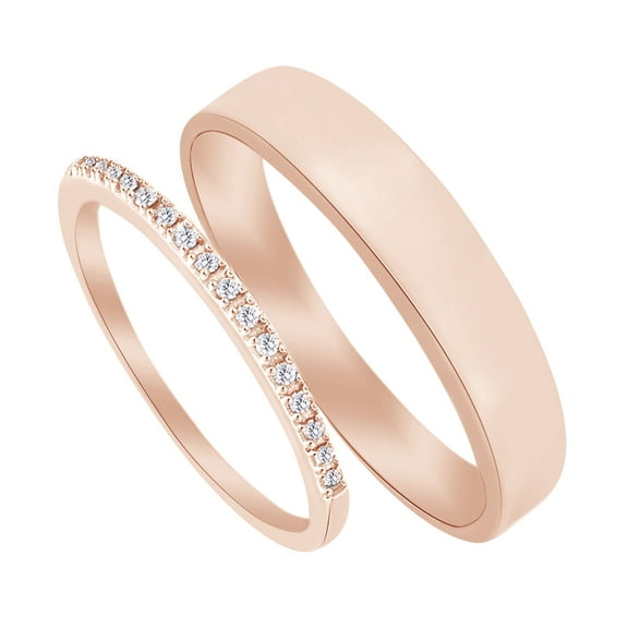 Round Cut White Natural Diamond His and Hers Wedding Band Set in 14K Rose Gold (0.1 Cttw)
