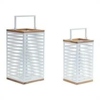Melrose Metal Box Candle Lanterns - 16.75" - White - Set of 2